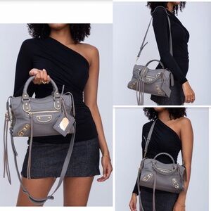 Balenciaga Gray Satchel with Gold Accents